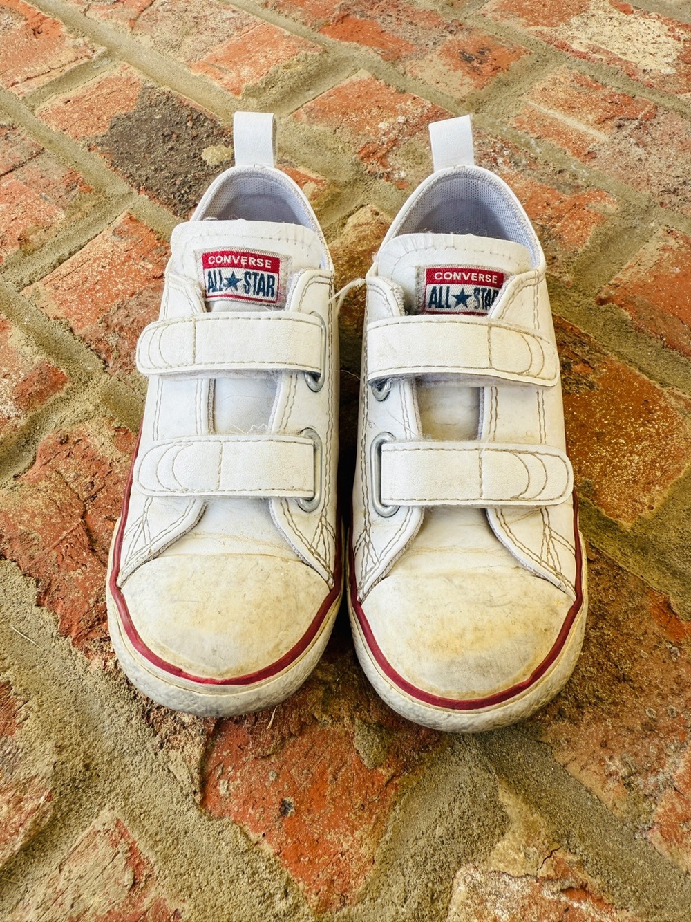 Converse Kids White Sneakers with Red Trim - Velcro Low-Top